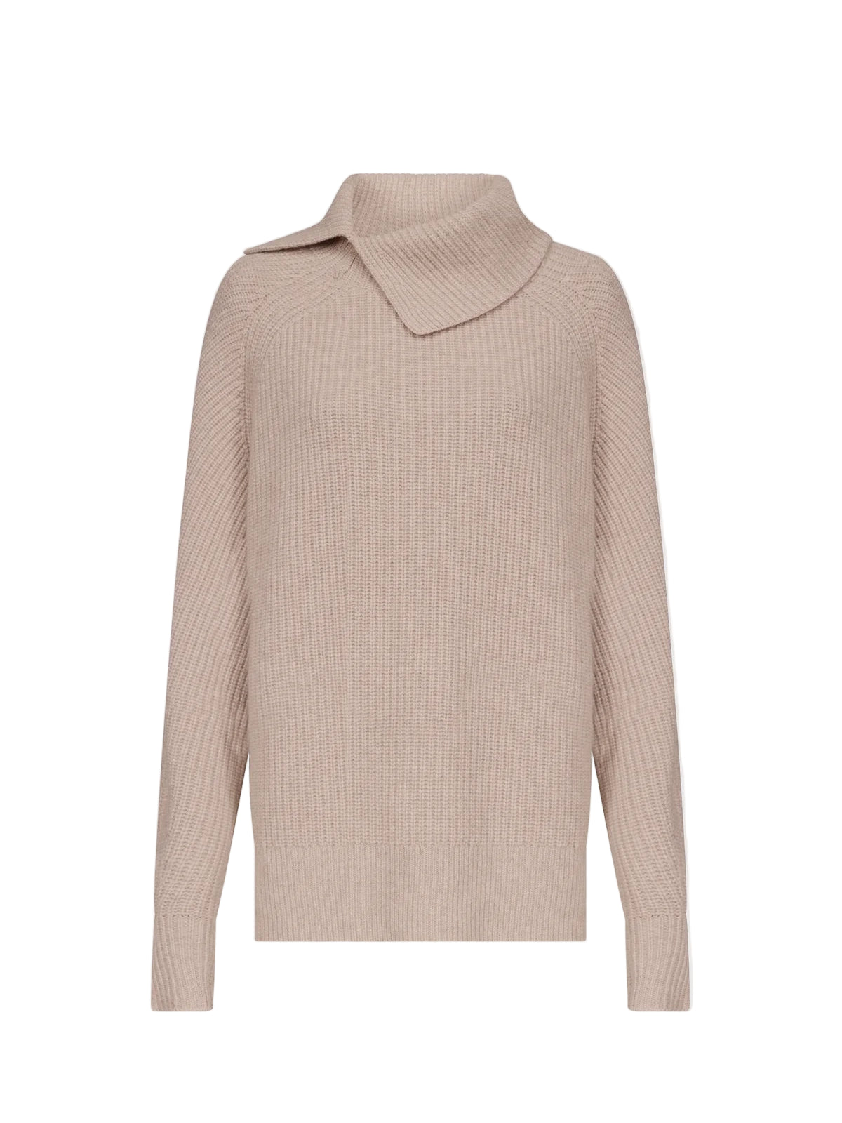 Beige ribbed sweater with a collar on a white background
