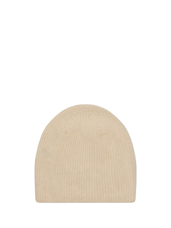 Ivory knit beanie on a white background