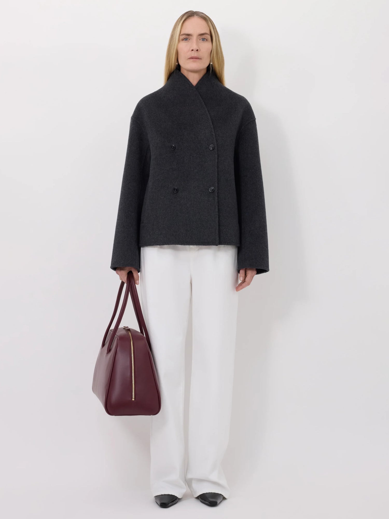 Meyer double breasted wool jacket, grey melange