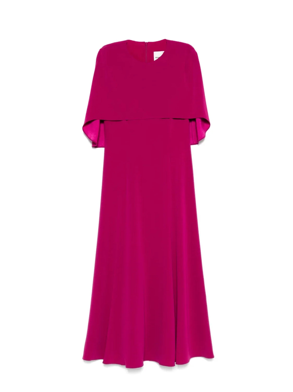 Fuchsia evening gown with cape on a white background