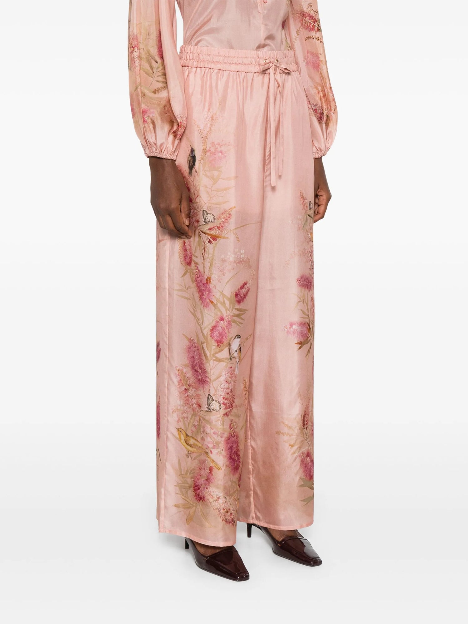 Cascadian Relaxed Silk Pant,  Pink Botanical Floral print