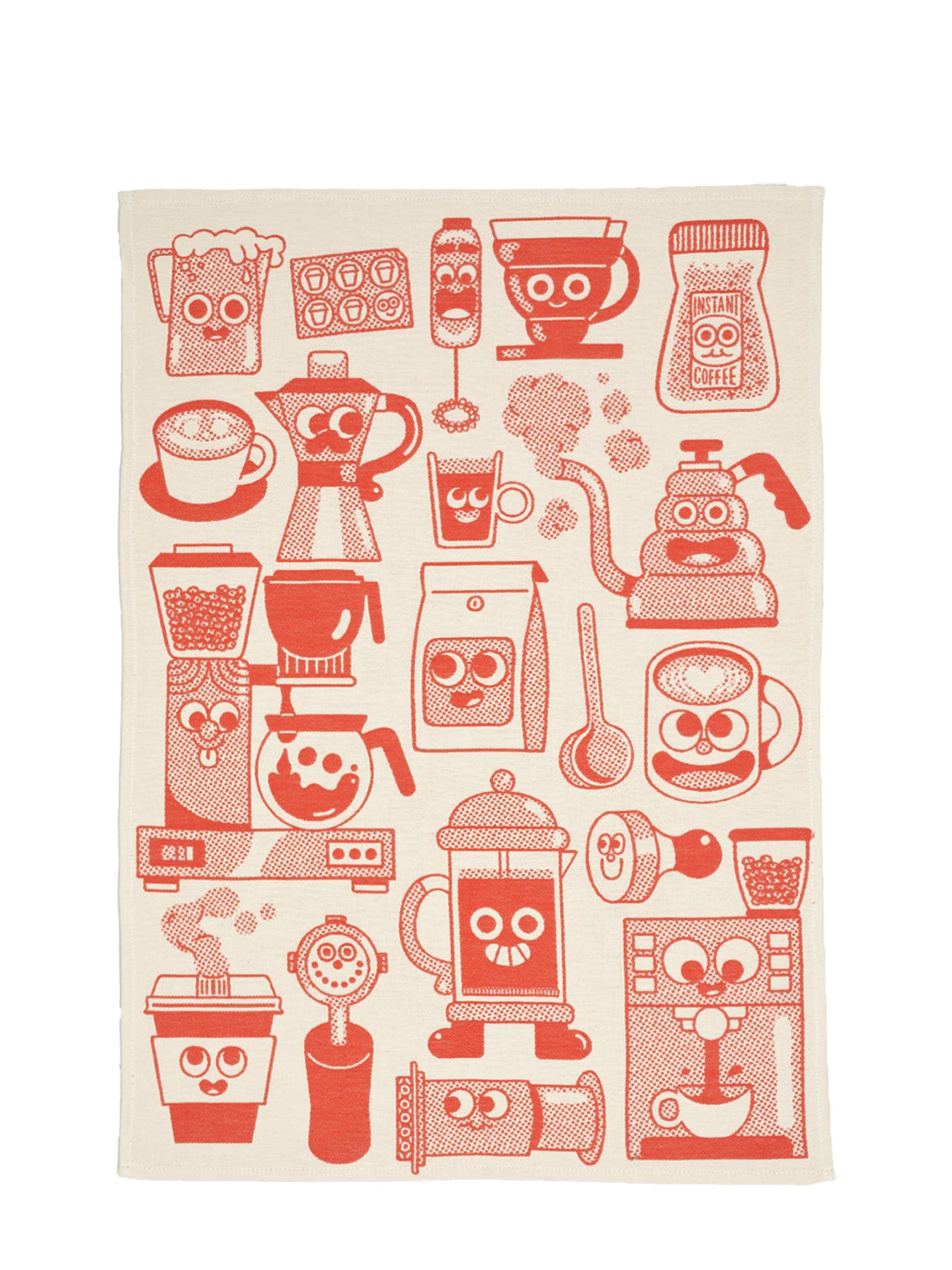 Coffee time tea towel, red and beige