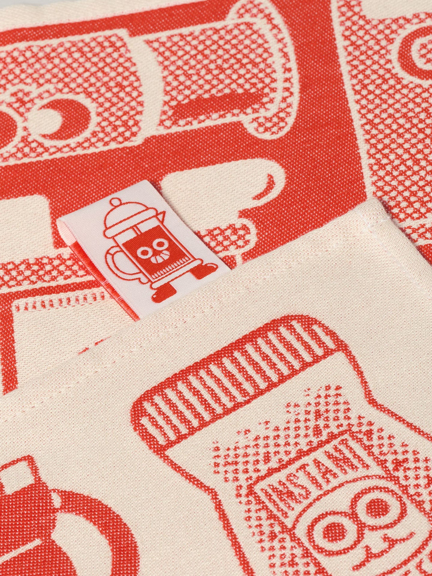 Coffee time tea towel, red and beige