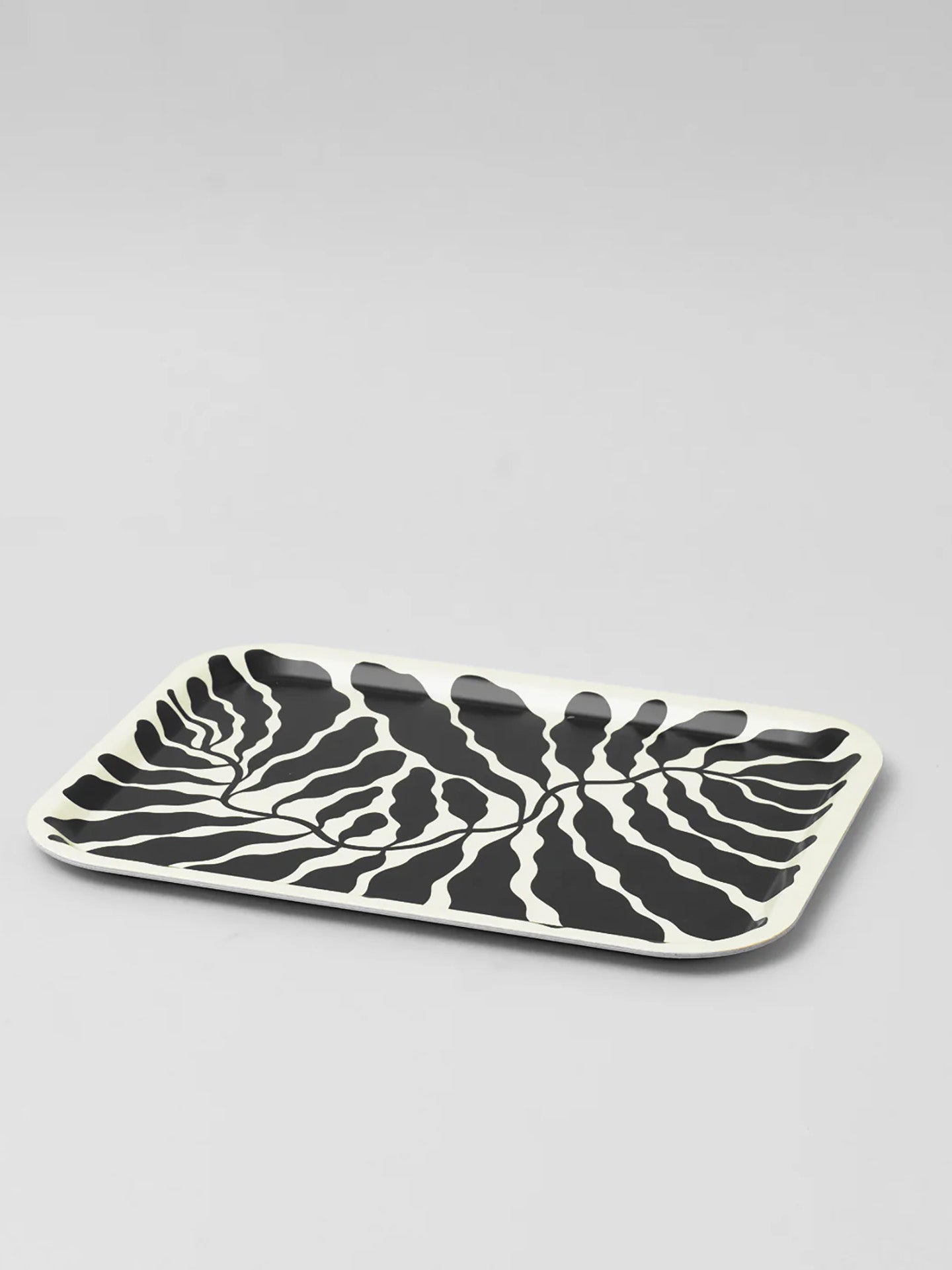 Leaves Charcoal Rectangle Serving Tray, Large