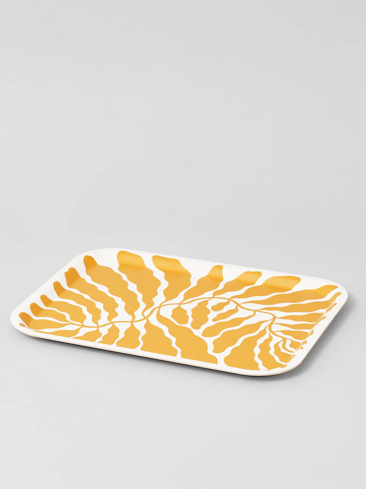 Leaves Yellow Rectangle Serving Tray, Large
