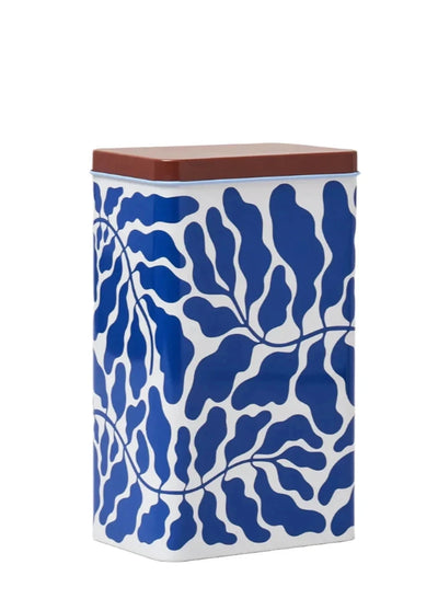 Leaves metal tin, blue-white
