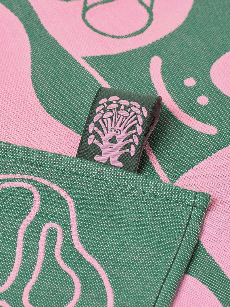 Mushrooms tea towel, pink and dark green