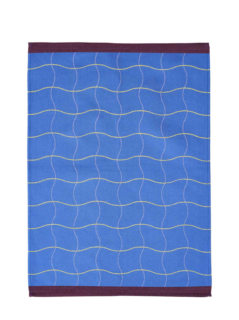 Wave grid tea towel, blue