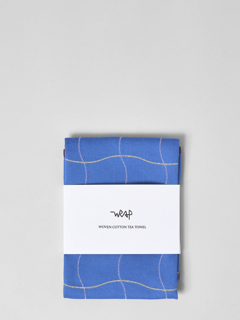 Wave grid tea towel, blue