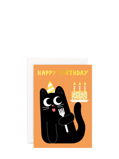 Happy birthday cake & cat birthday card