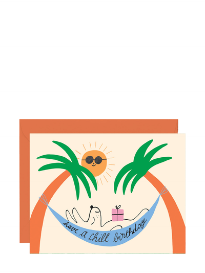 Chill birthday in hammock under palms, birthday card