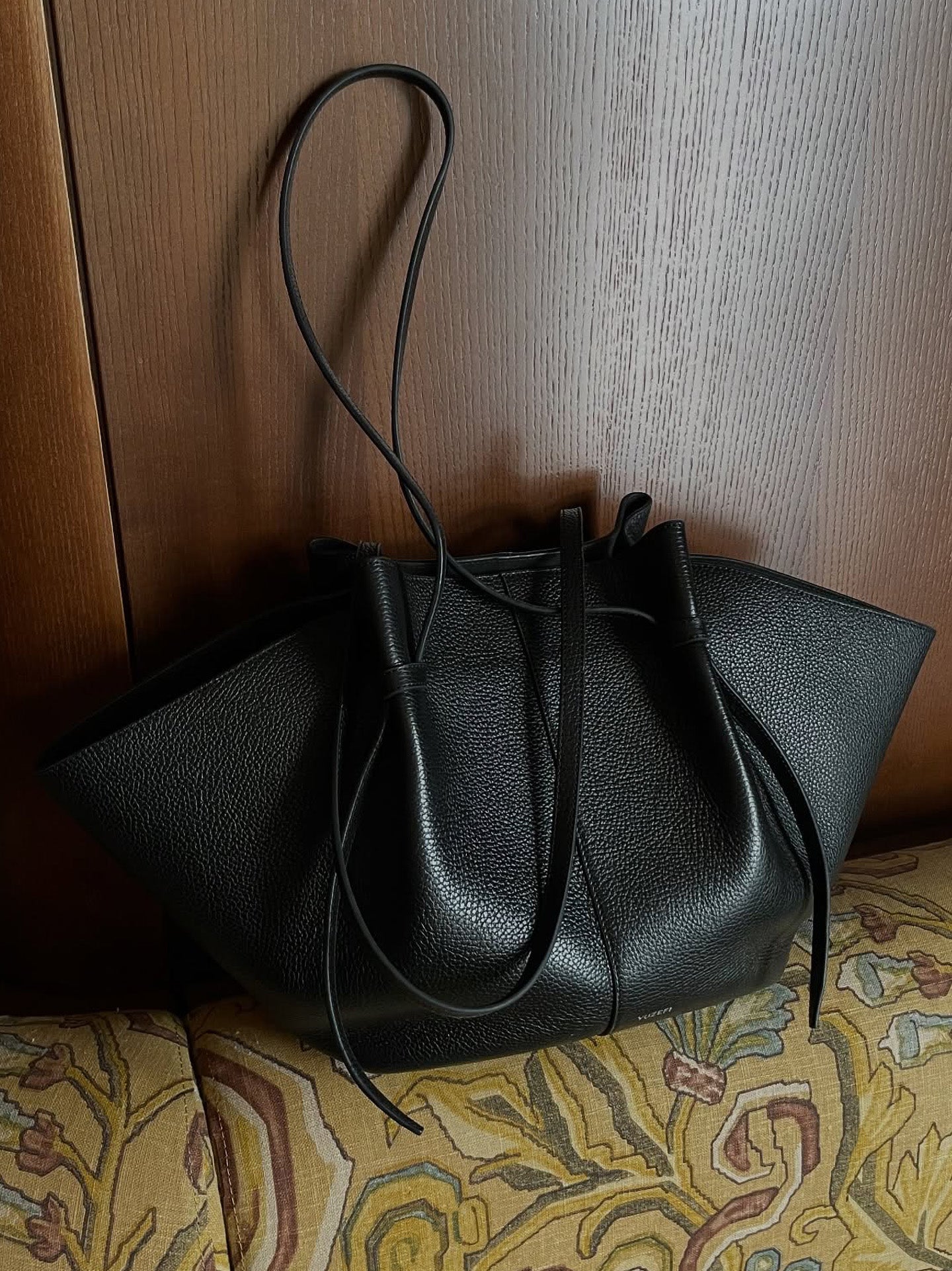 Large Mochi bag, black pebble grain leather