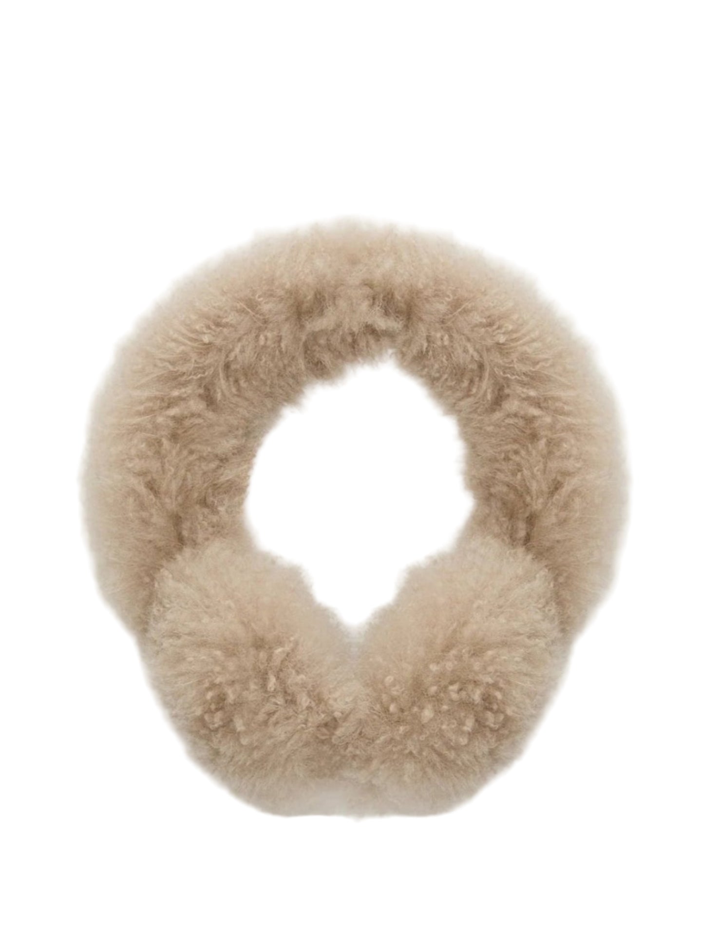 Beige fluffy earmuffs on a white background