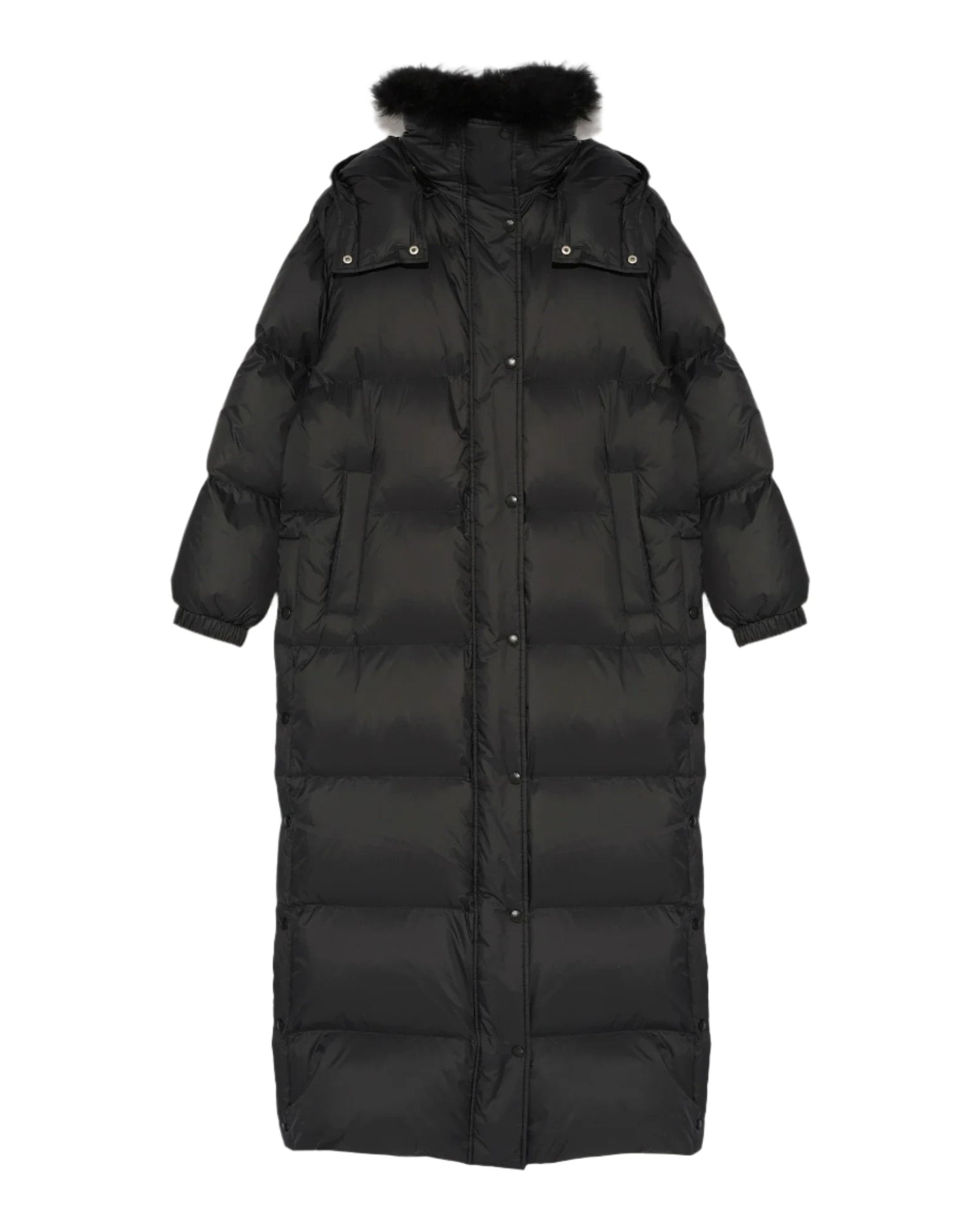 Extra-long down jacket with hood, black