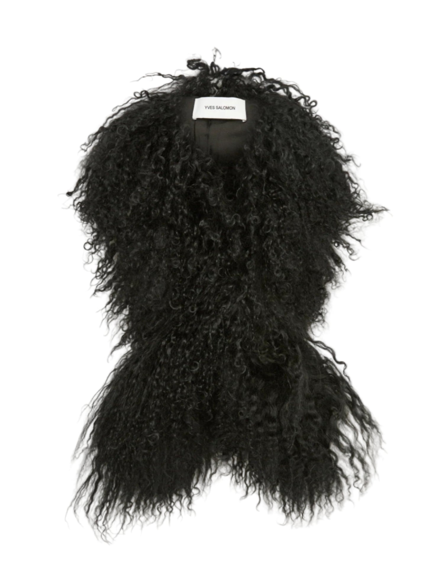 Black fluffy lambwool scarf on a white background