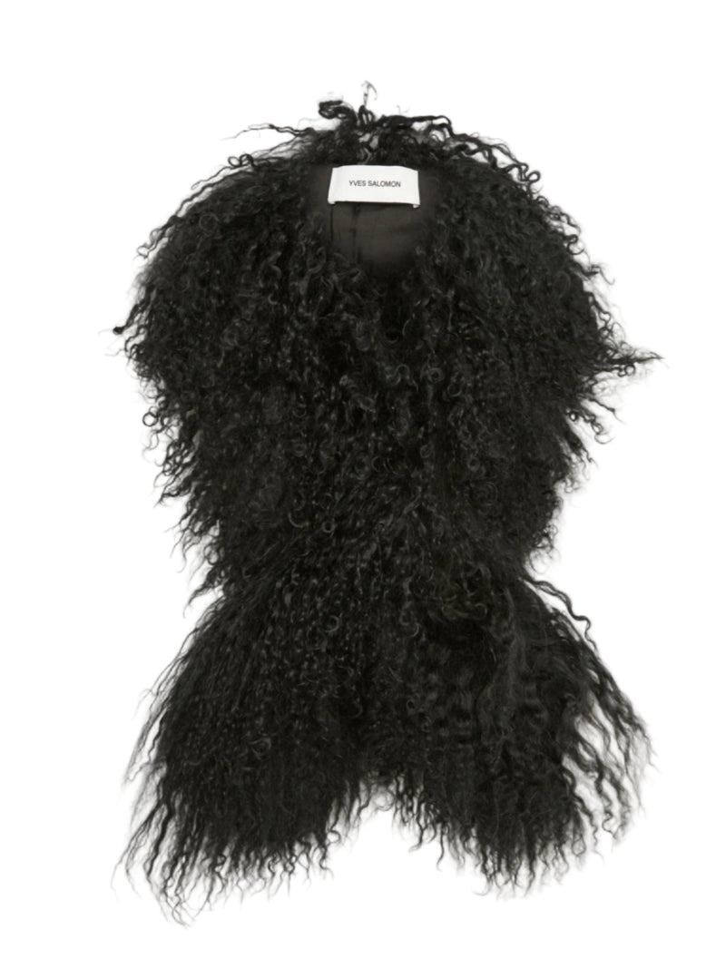 Black fluffy lambwool scarf on a white background