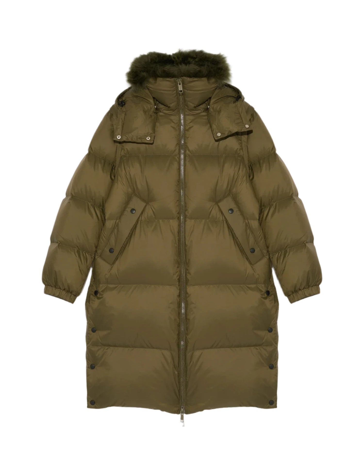 Long down coat technigal fabric, hunter green