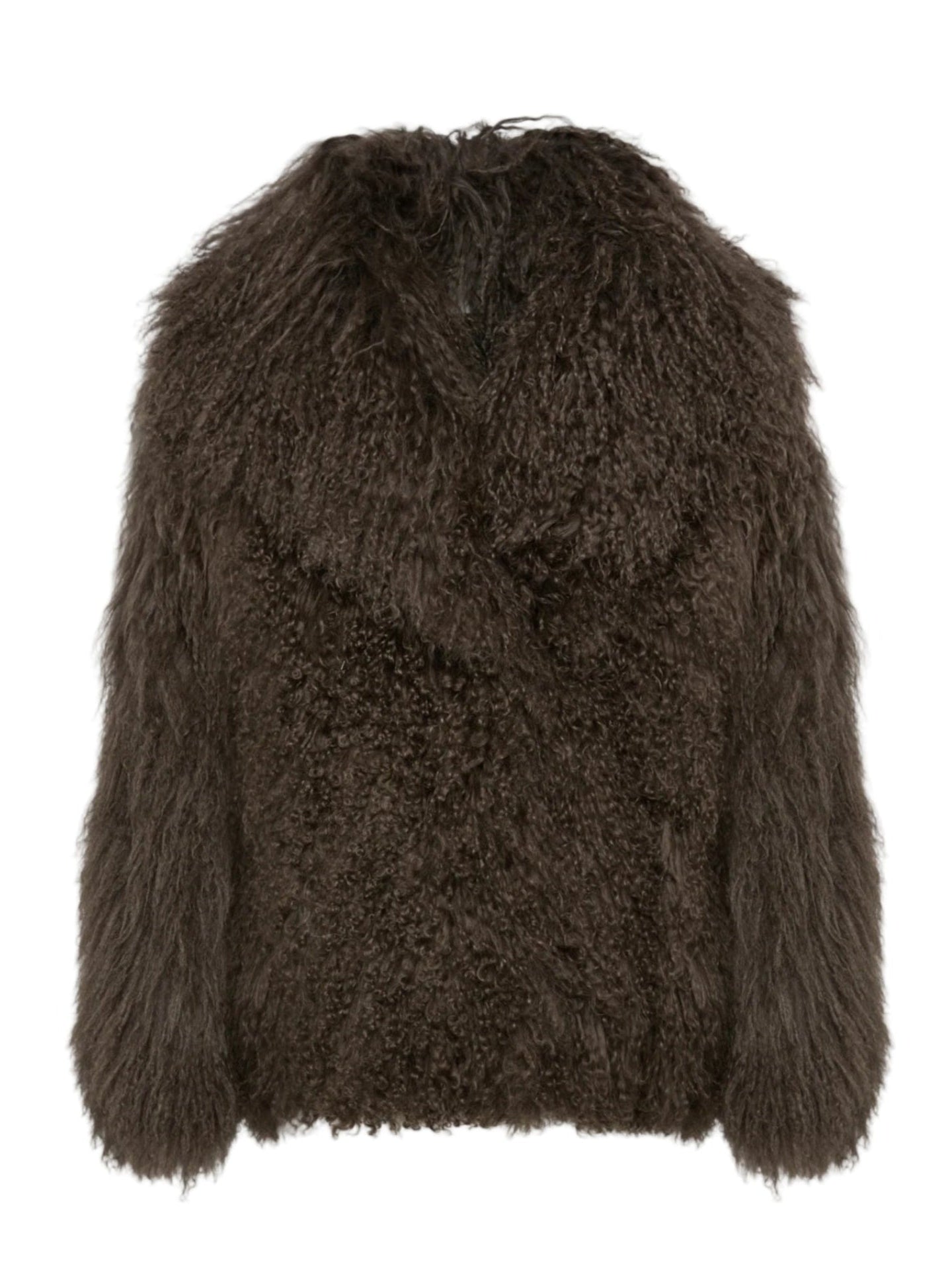 Brown fluffy lamb jacket on a light background