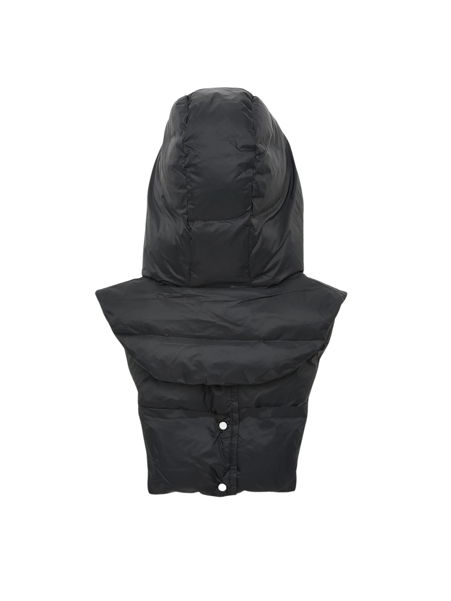 Black puffer vest with hood on a white background