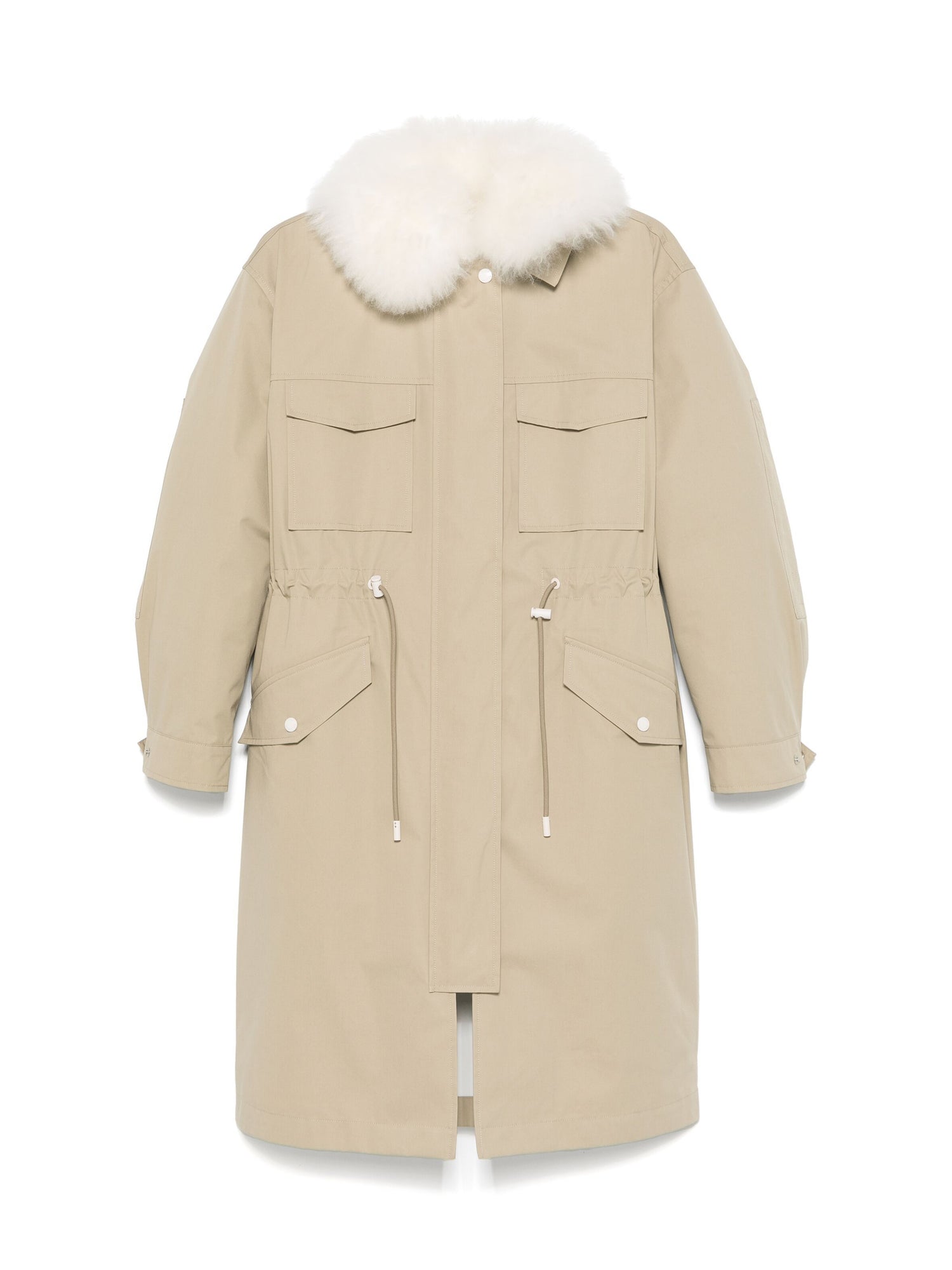 Parka coat blended cotton and lambwool, sable/ivory