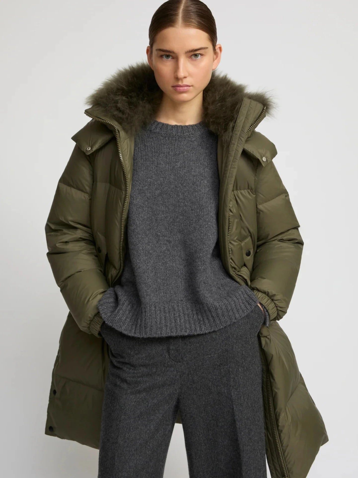 Long down coat, army green