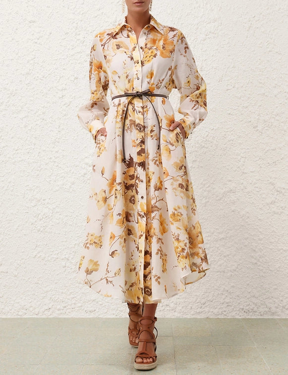 Ottie Tuck Shirt Dress, orange floral