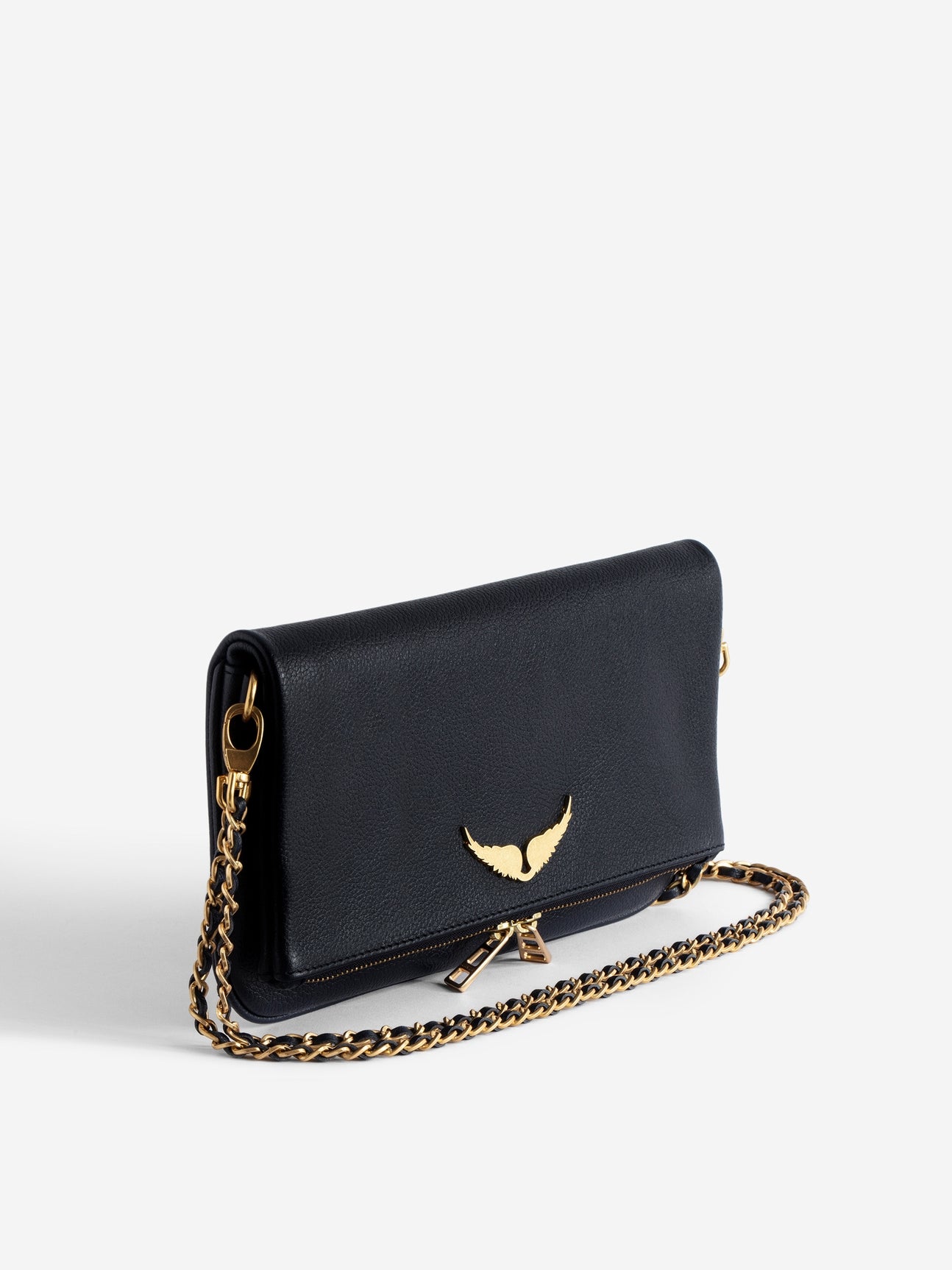 Rock grained leather bag, dark blue-gold