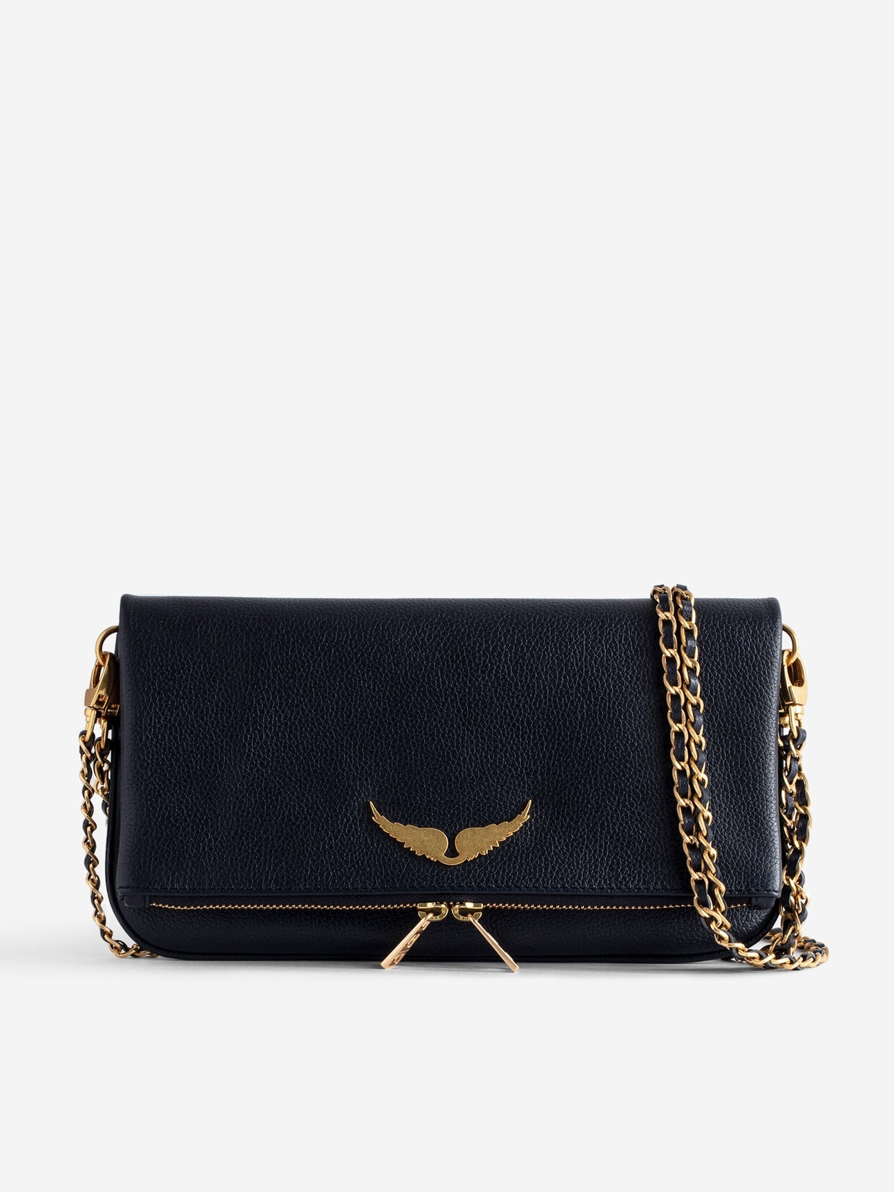 Rock grained leather bag, dark blue-gold