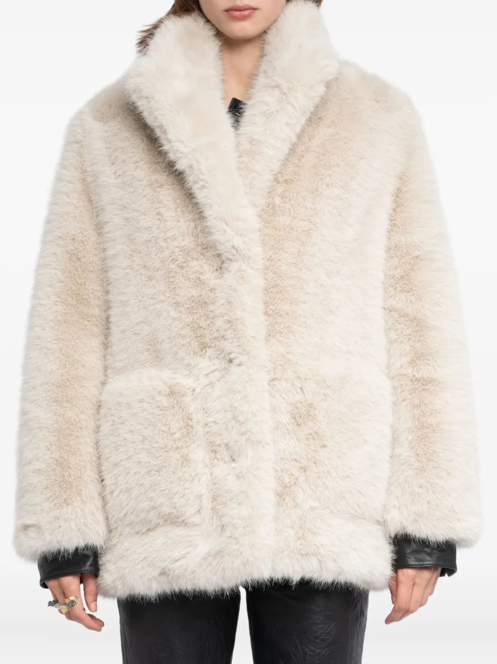 Fleur faux fur coat, ecru