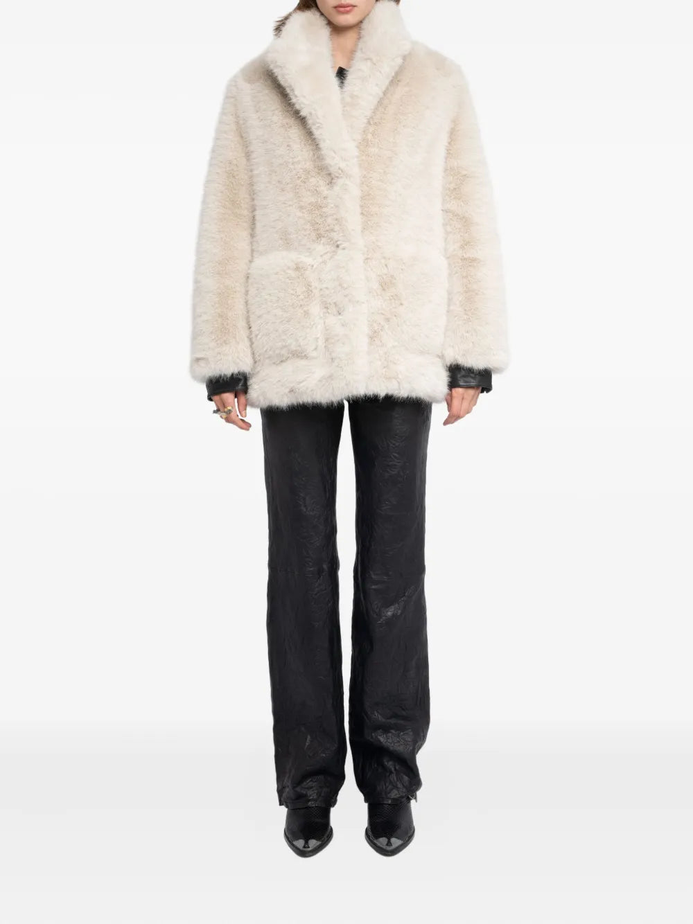 Fleur faux fur coat, ecru