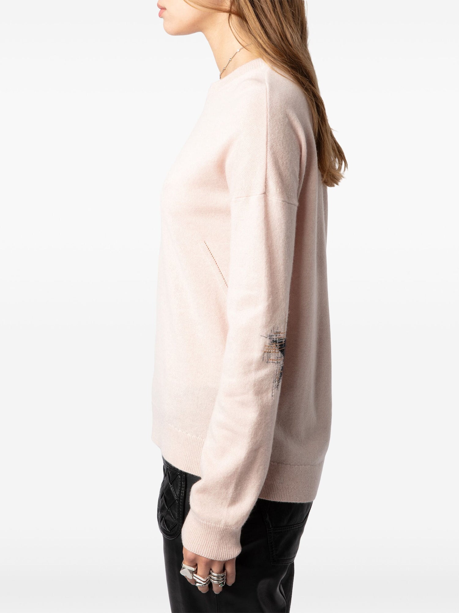 Cici Ws Brod Patch Cashmere Sweater, blush