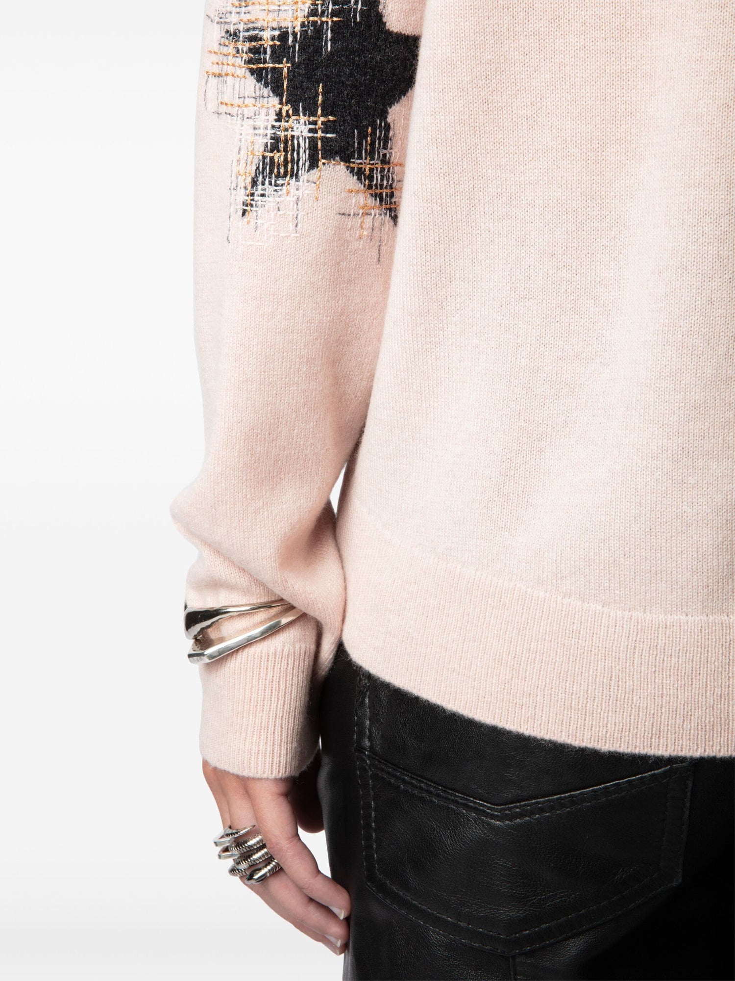 Cici Ws Brod Patch Cashmere Sweater, blush