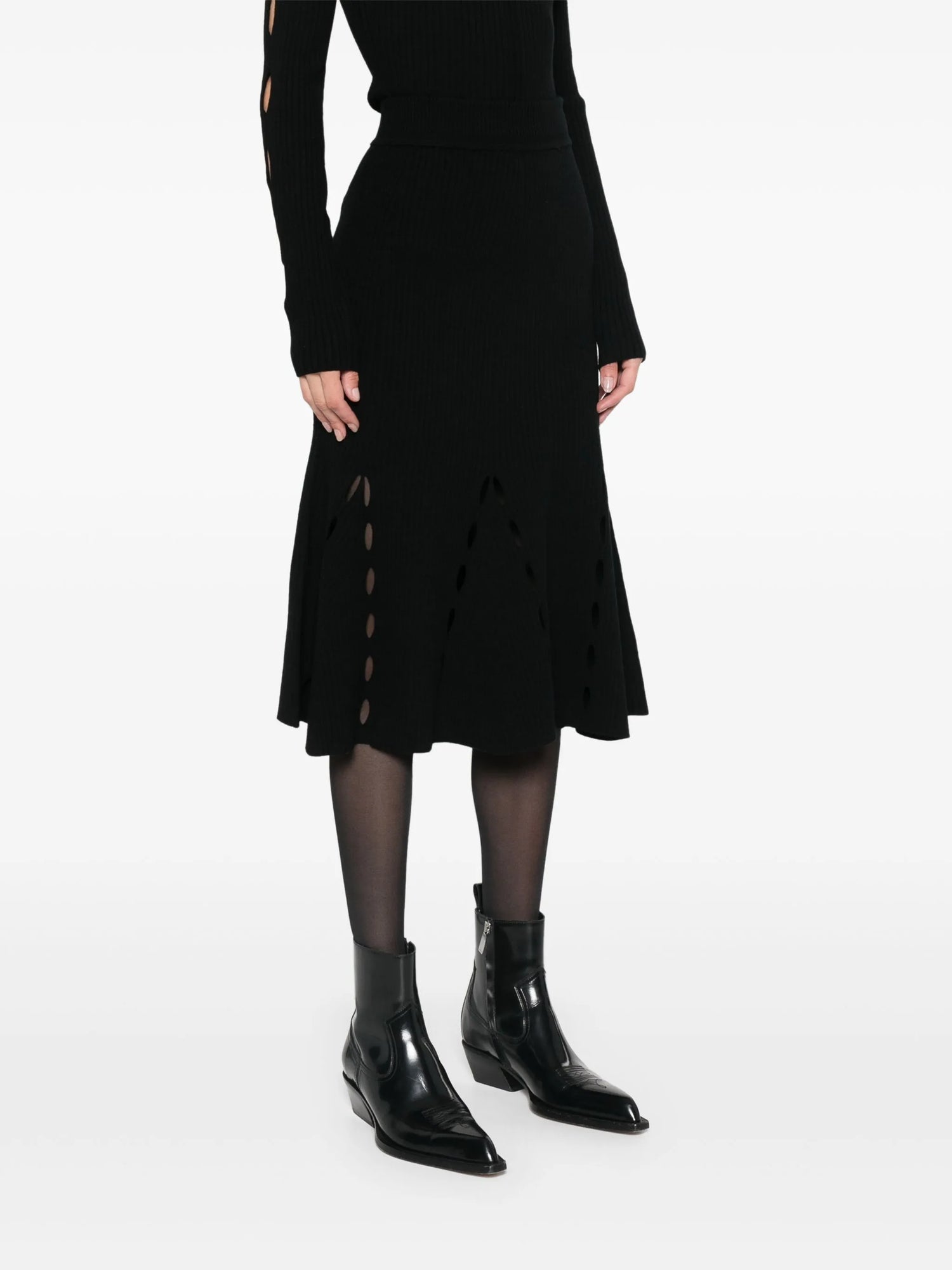 Ginza wool flared skirt, black