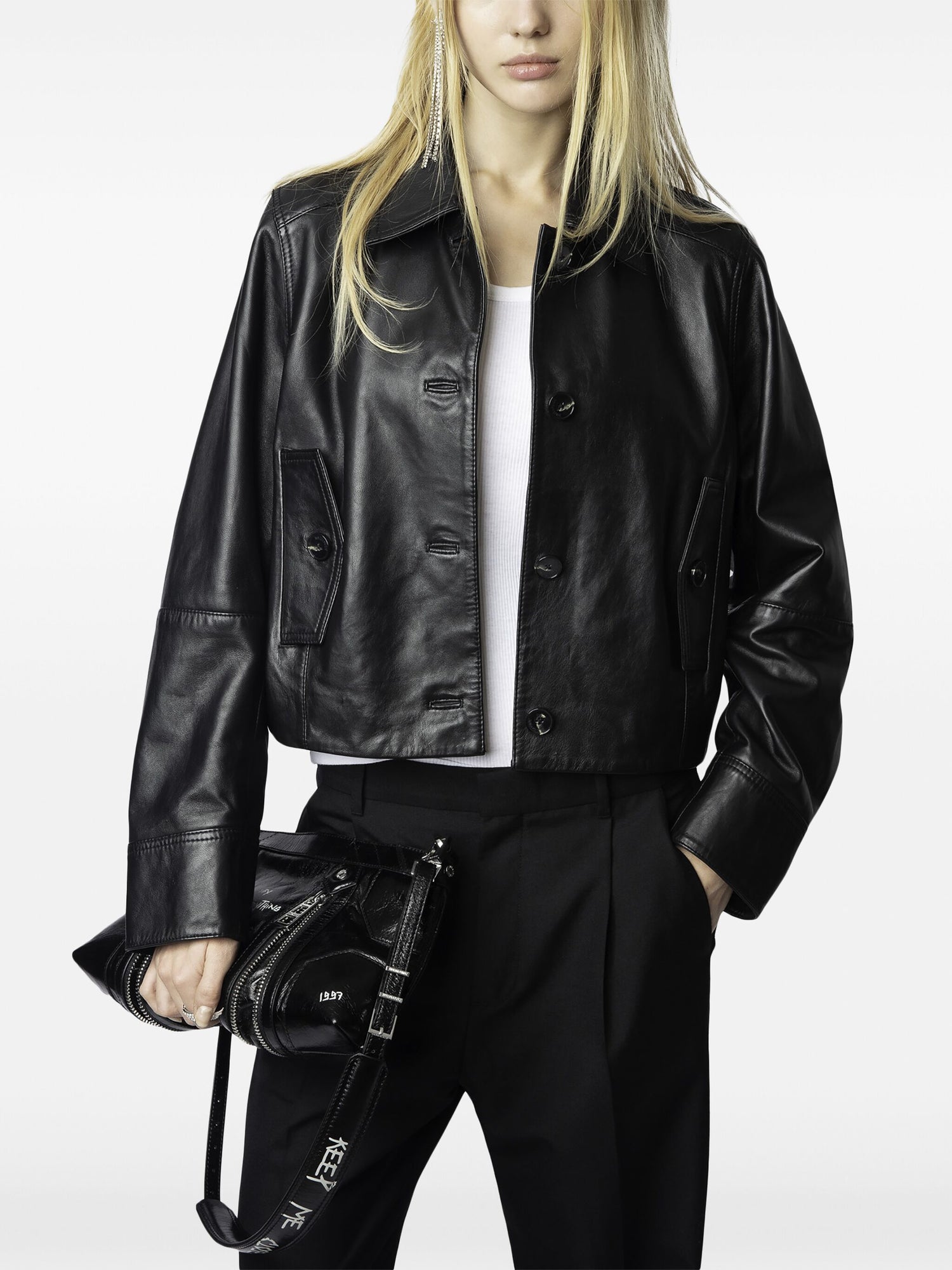 Liston cuir lisse leather jacket, black