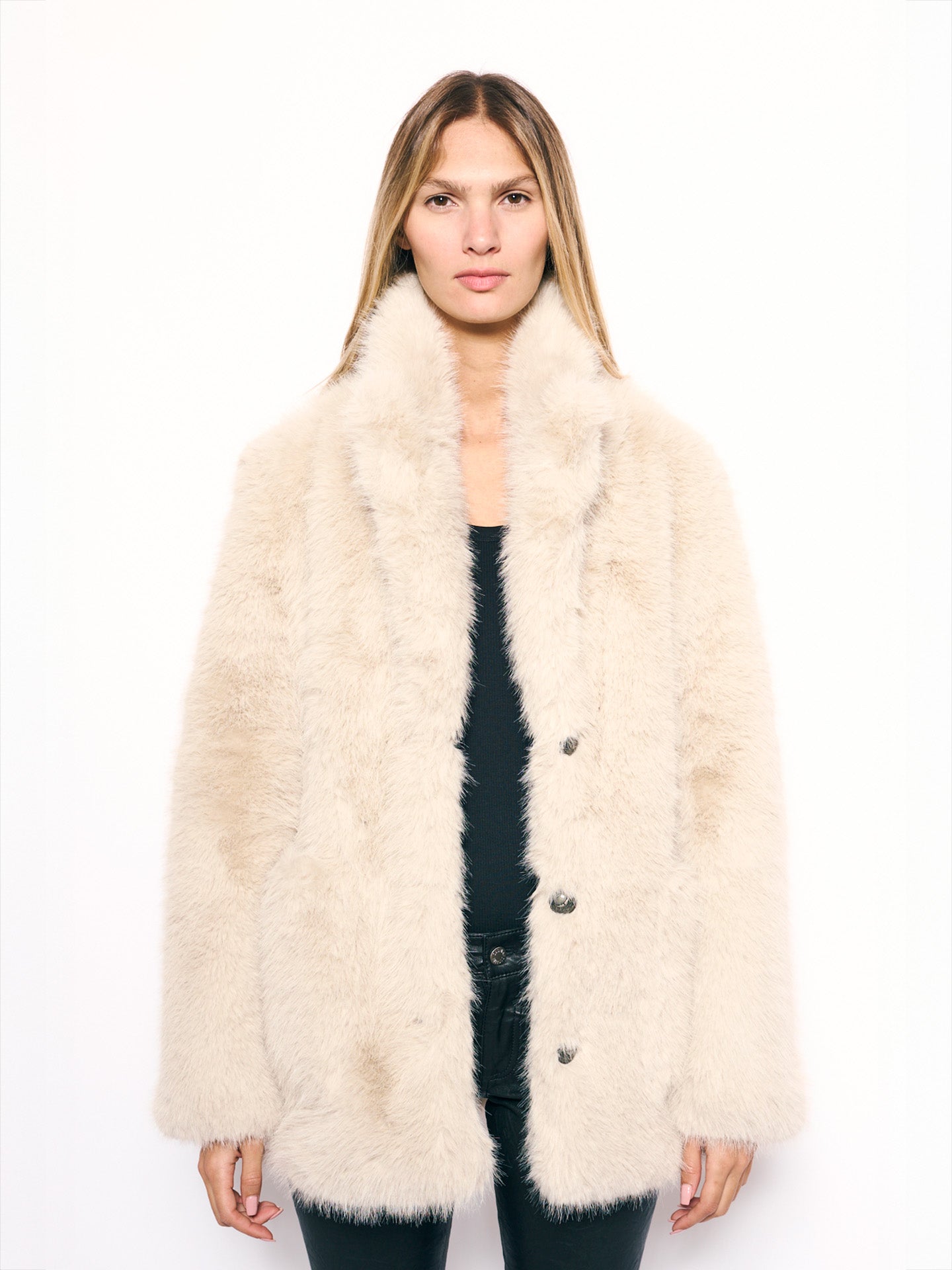 Fleur faux fur coat, ecru