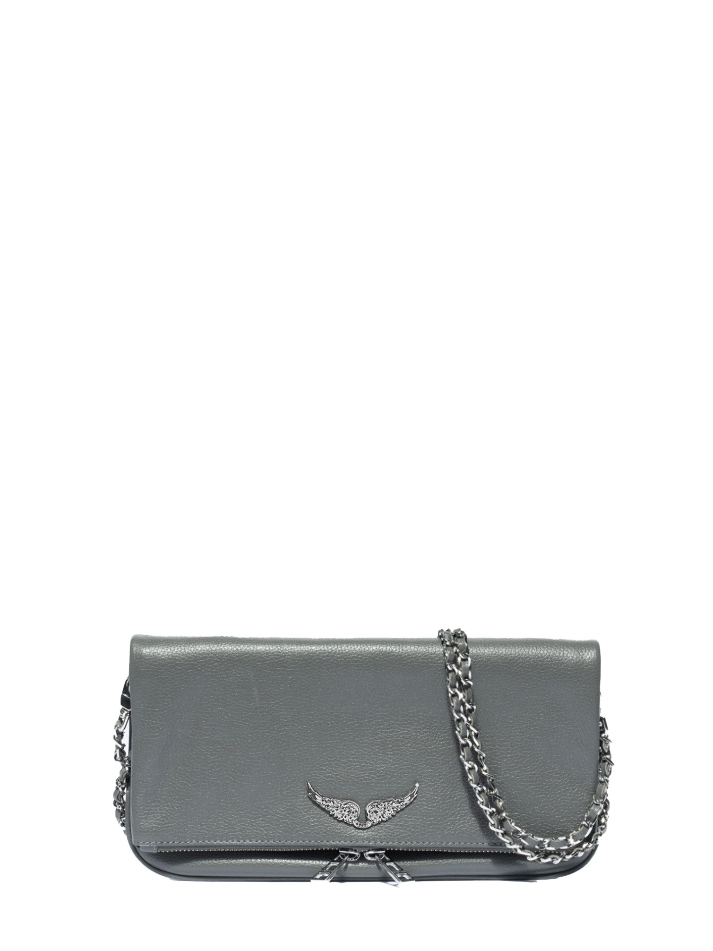Rock grained leather bag, grey-silver