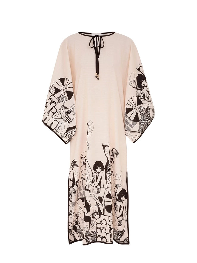 Maxine Kaftan Midi Dress, Cream/Black Poster