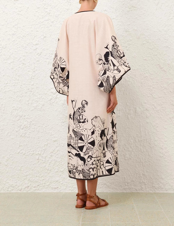 Maxine Kaftan Midi Dress, Cream/Black Poster