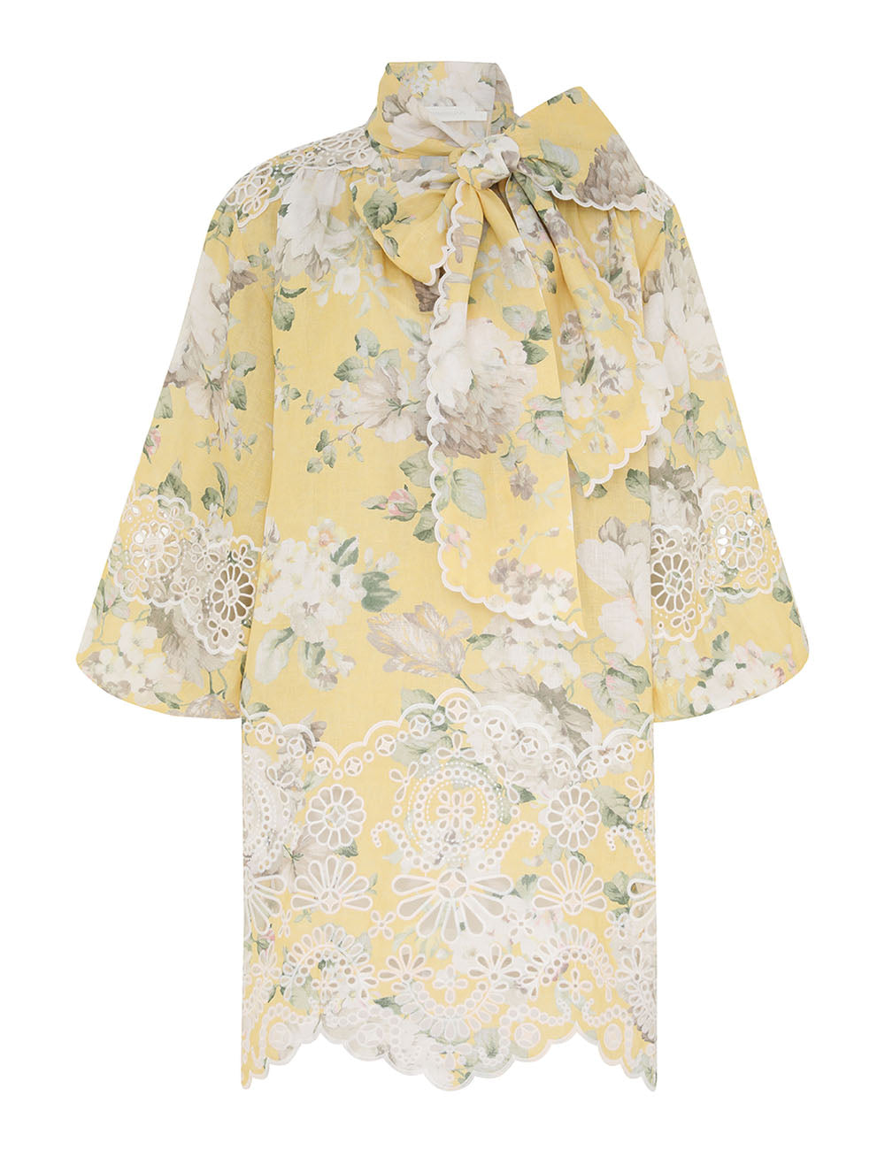 Acacia Broderie Tie Mini Dress, yellow floral