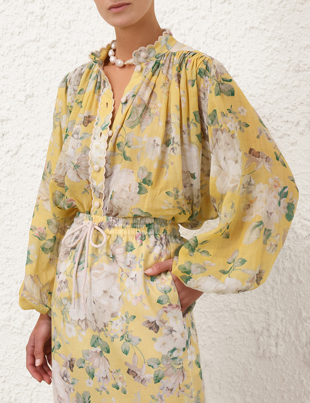 Acacia Scallop Blouse, yellow floral