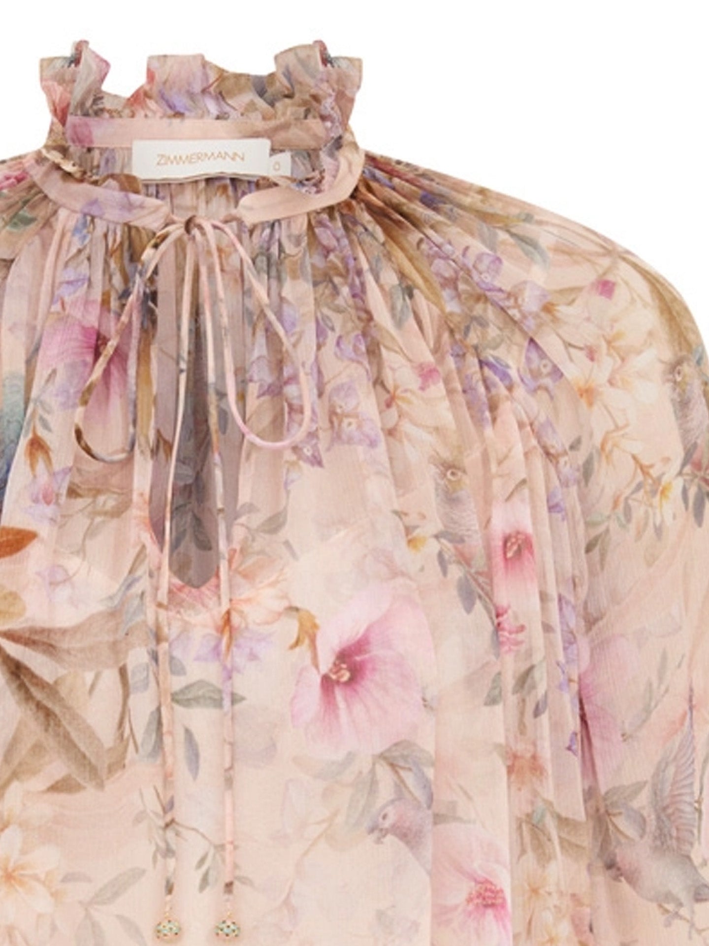 Rebellion billow blouse, cream aviary print