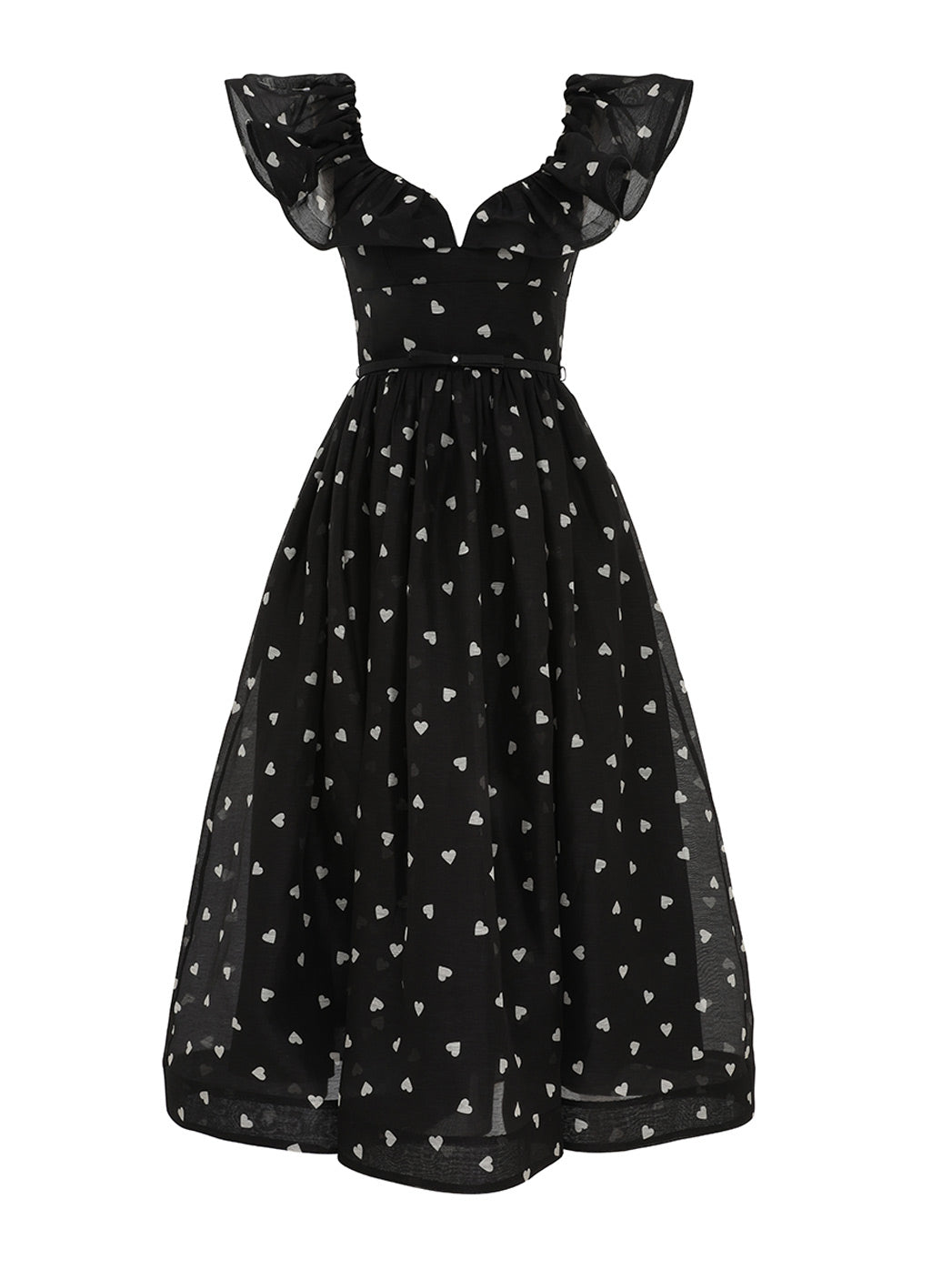 Crush Frilled  Midi Dress, Black hearts