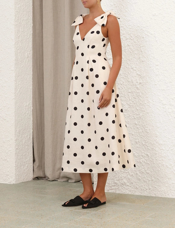 Crush V Neck Midi Dress, cream/black dot