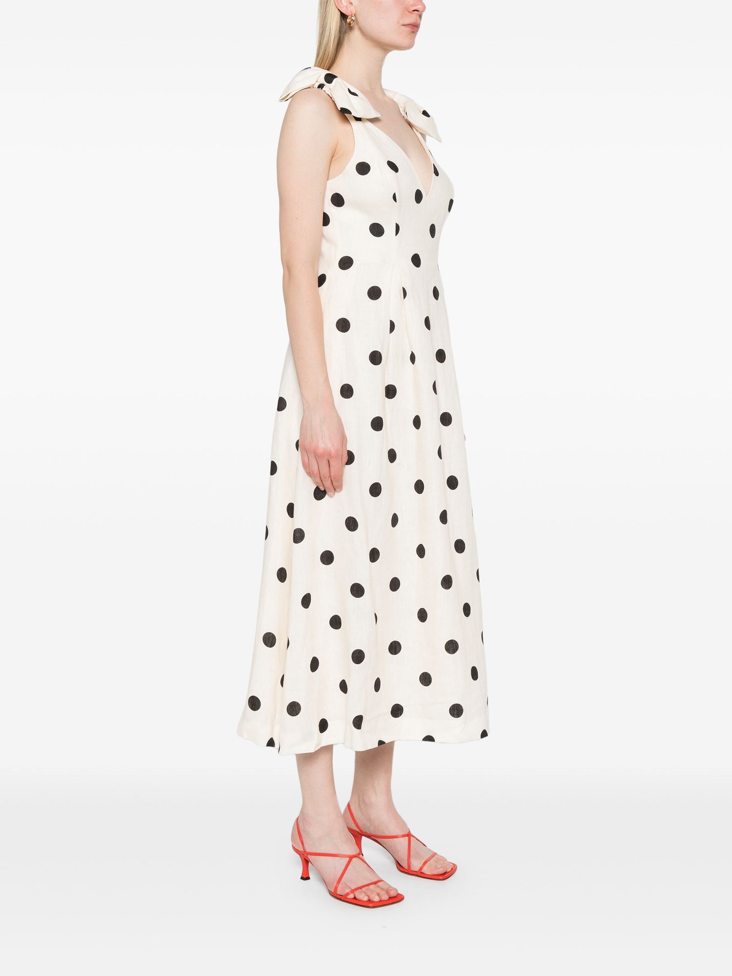 Crush V Neck Midi Dress, cream/black dot