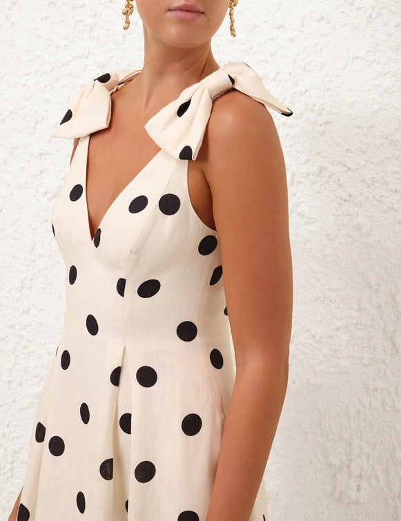 Crush V Neck Midi Dress, cream/black dot