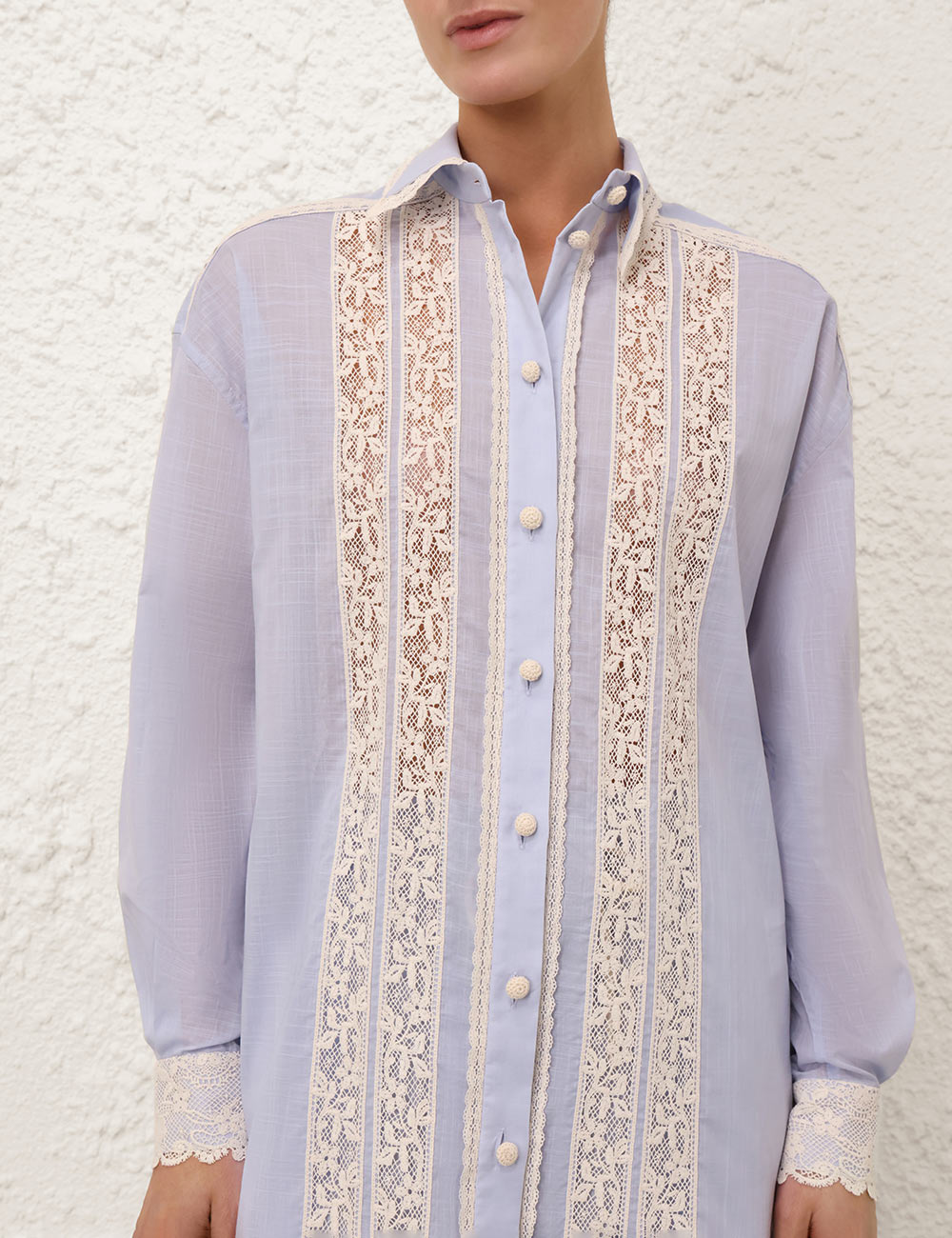 Everley Lace Trim Shirt, dusty blue