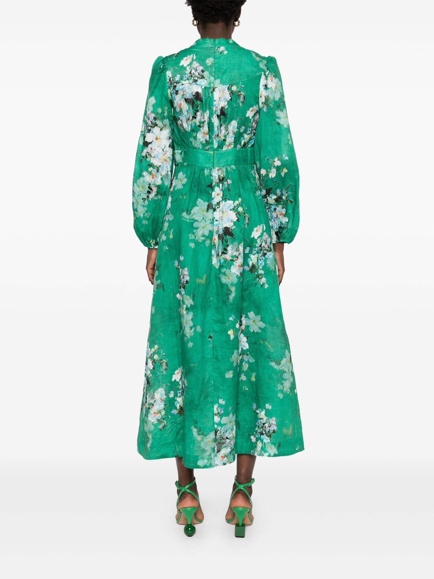 Everley Plunge Midi Dress, Green Watercolour Floral