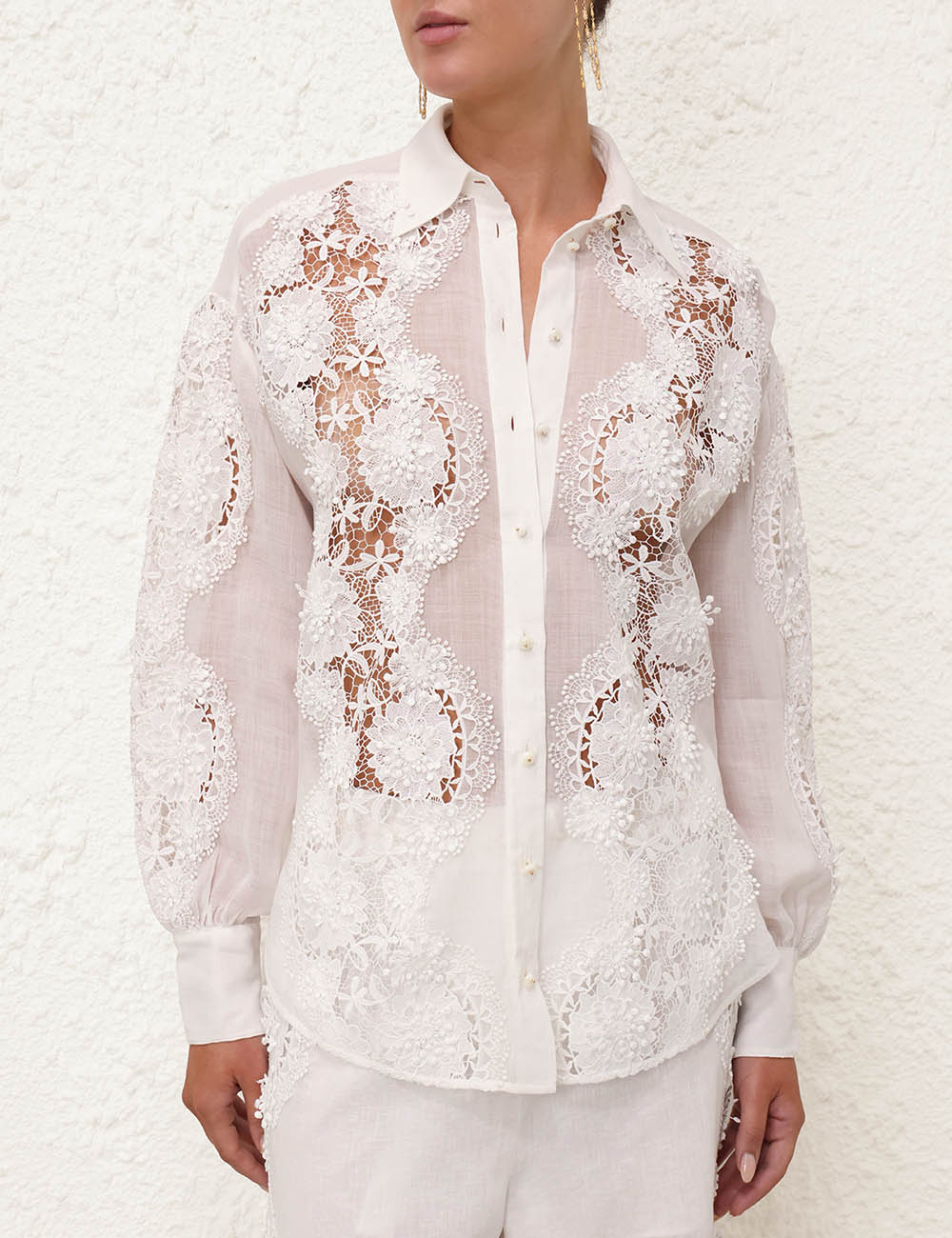 Halliday Lace Flower Shirt, ivory