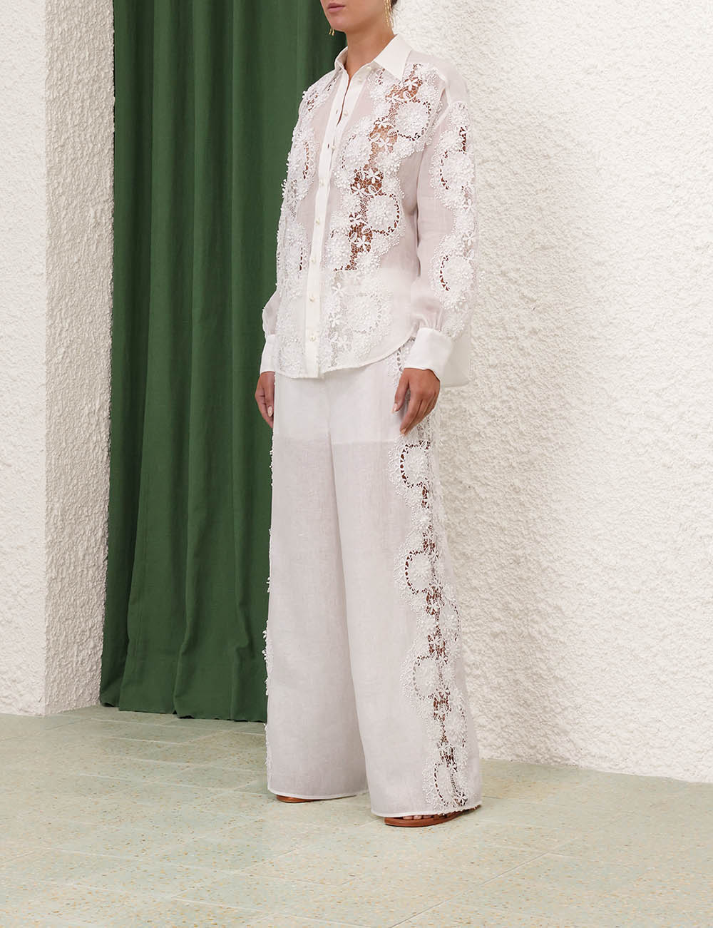 Halliday Lace Flower Shirt, ivory