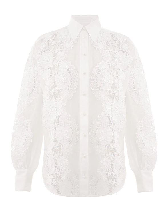 Halliday Lace Flower Shirt, ivory